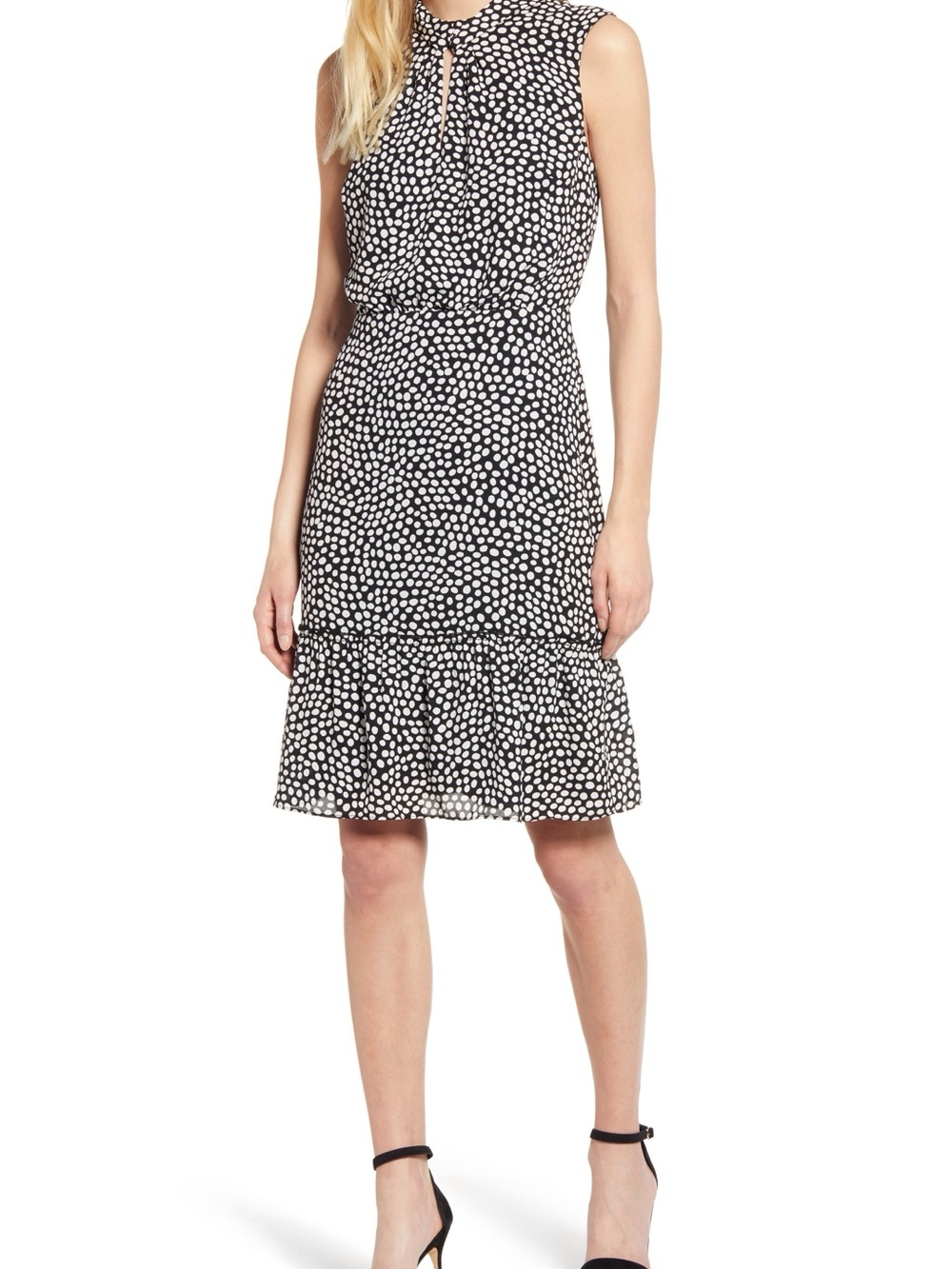 Karl Lagerfeld Black and White Polka Dot Sleeveless Midi Dress